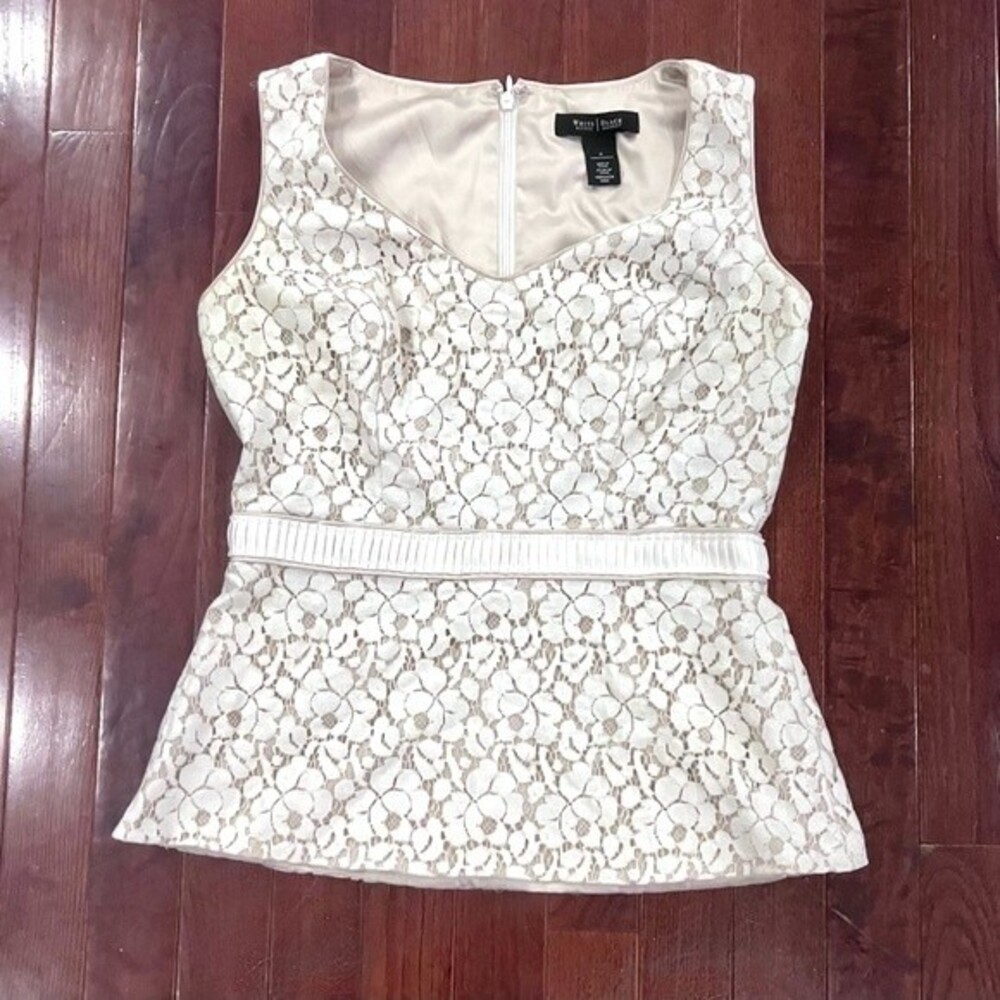 White House Black Market white and nude lace bodice top size 0 - Picture 4 of 8
